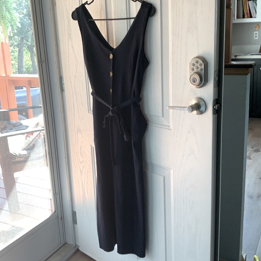 Navy blue jumpsuit, S, pockets, deep v neck